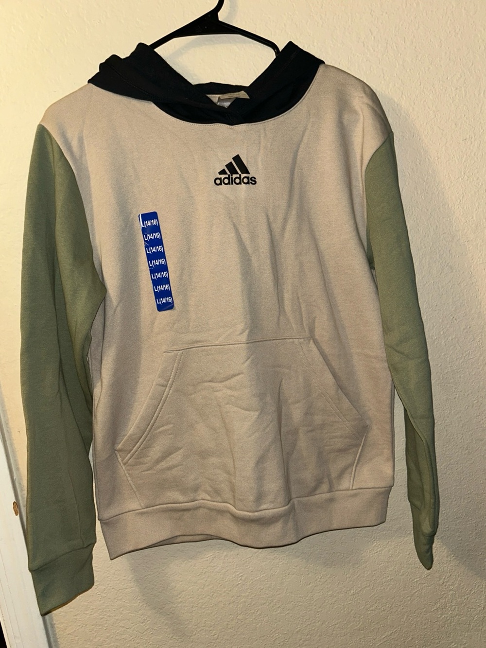 Adidas Youth Fleece Graphic Logo Pullover Hoodie, Tan & Green, L 14/16